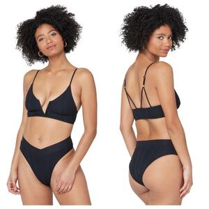 L*space Pointelle Rib Siren Bikini Top in Black Swimsuit